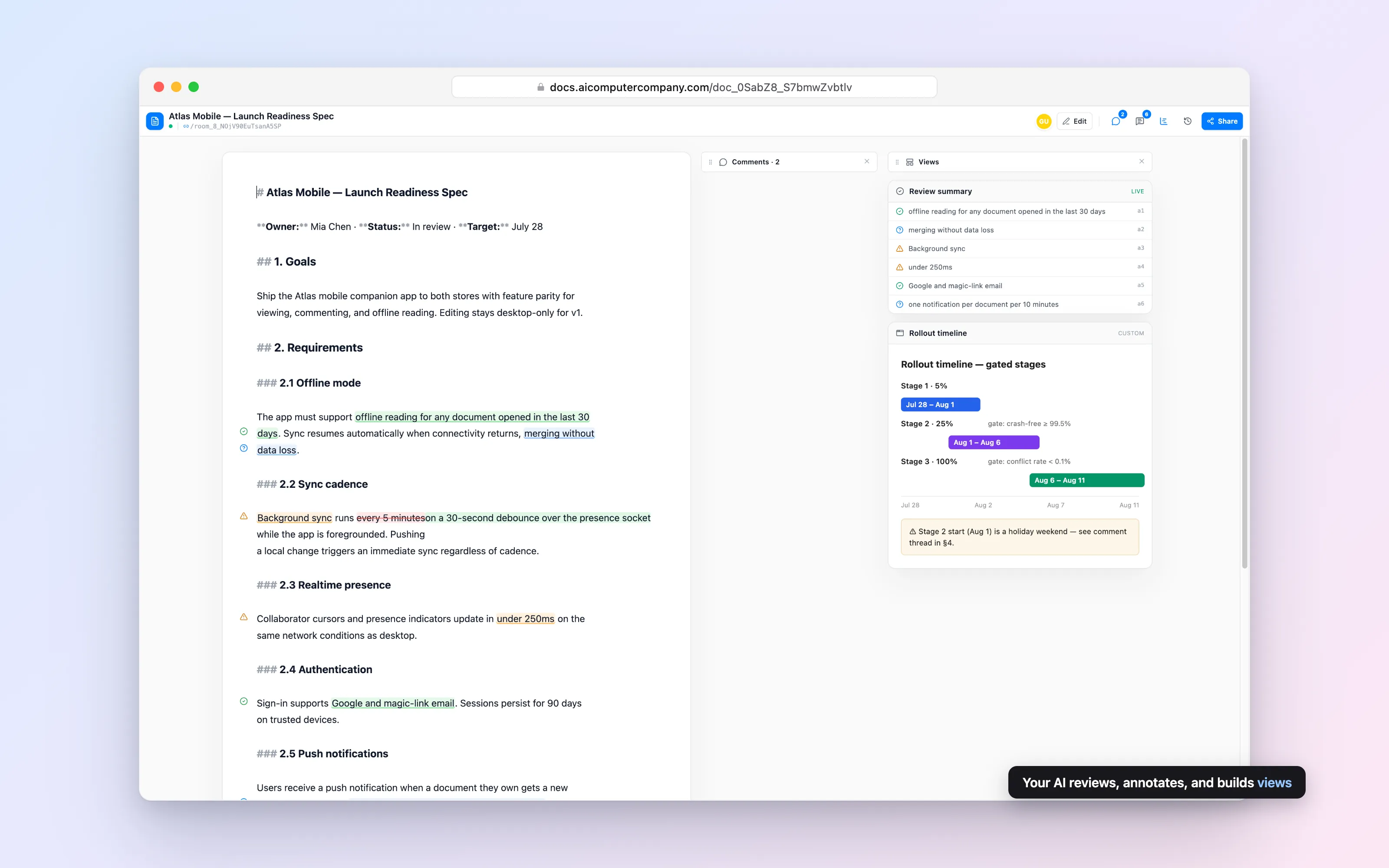 Docs product screenshot — hero